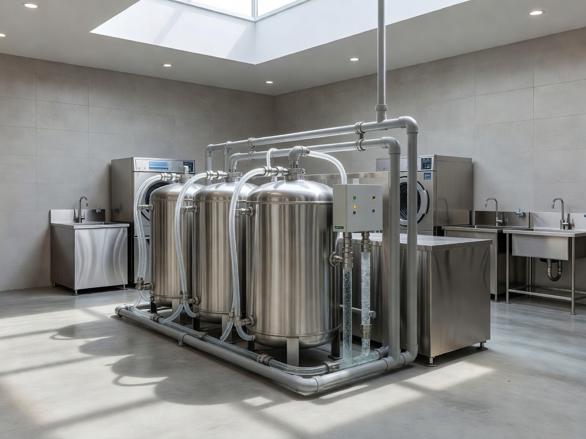 Eco-friendly closed-loop water filtration system in a modern commercial wash facility